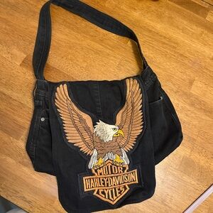 Harley-Davidson shoulder bag up-cycled from jeans